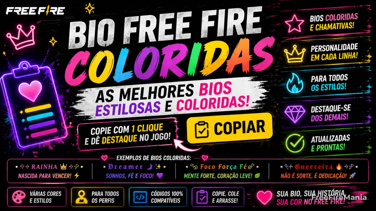 Bio Free Fire colorida para copiar 2026: bios reais da comunidade