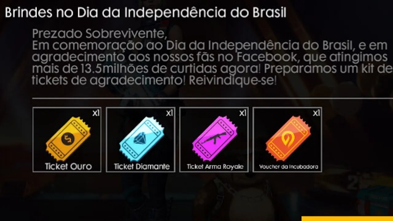 Brindes do Dia da Independência do Brasil no Free Fire