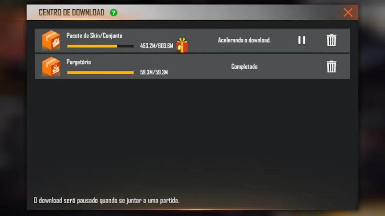Como resolver falha ao baixar skins no Free Fire