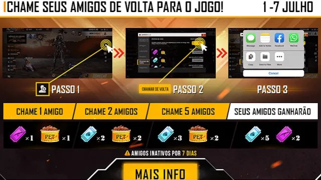 Chame seu Amigo de Volta! Evento Férias de Julho no Free Fire