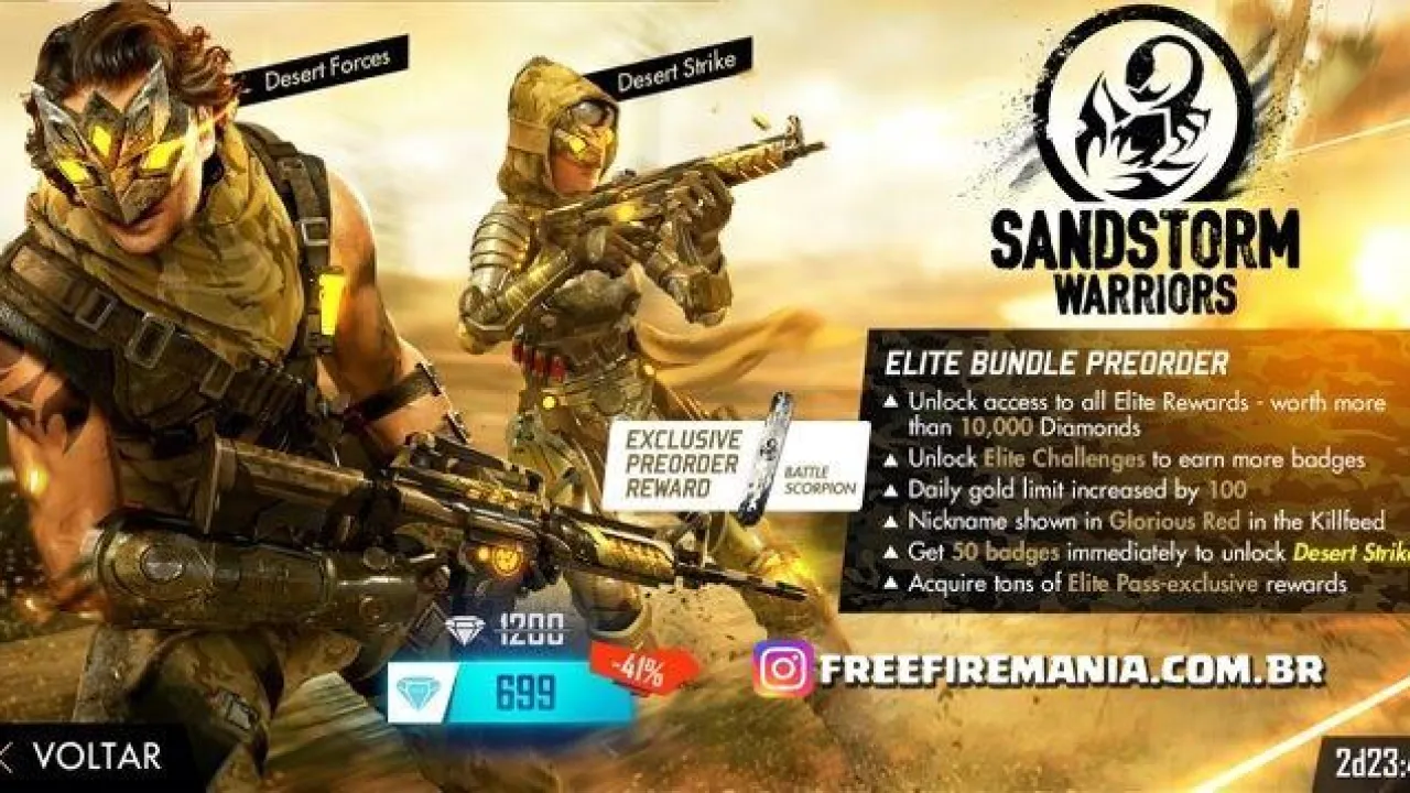 Pré Venda do Novo Passe de Elite de Agosto - Tempestade de Areia no Free Fire
