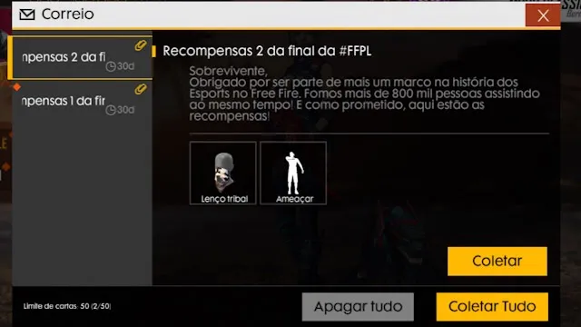 Prêmios da Pro League 2 Disponíveis para Resgate em Free Fire