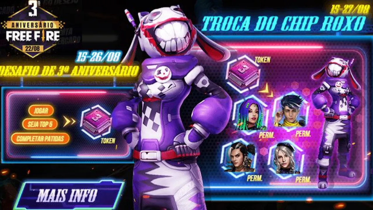 Chip Roxo Free Fire: como coletar e trocar por personagens e Astronauta Maníaco
