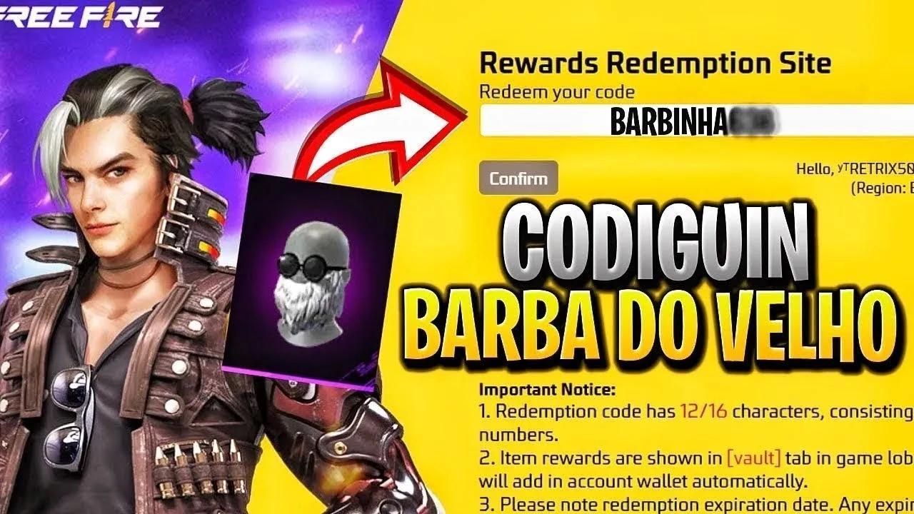 Código de Free Fire 2025: CODIGUIN FF Barbinha (Máscara Antiga); Resgate no Rewards