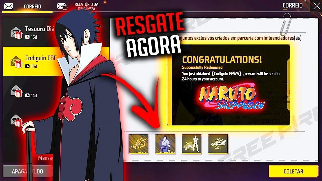 Código de Free Fire 2025: CODIGUIN FF do Naruto (Sasuke); Resgate no Rewards