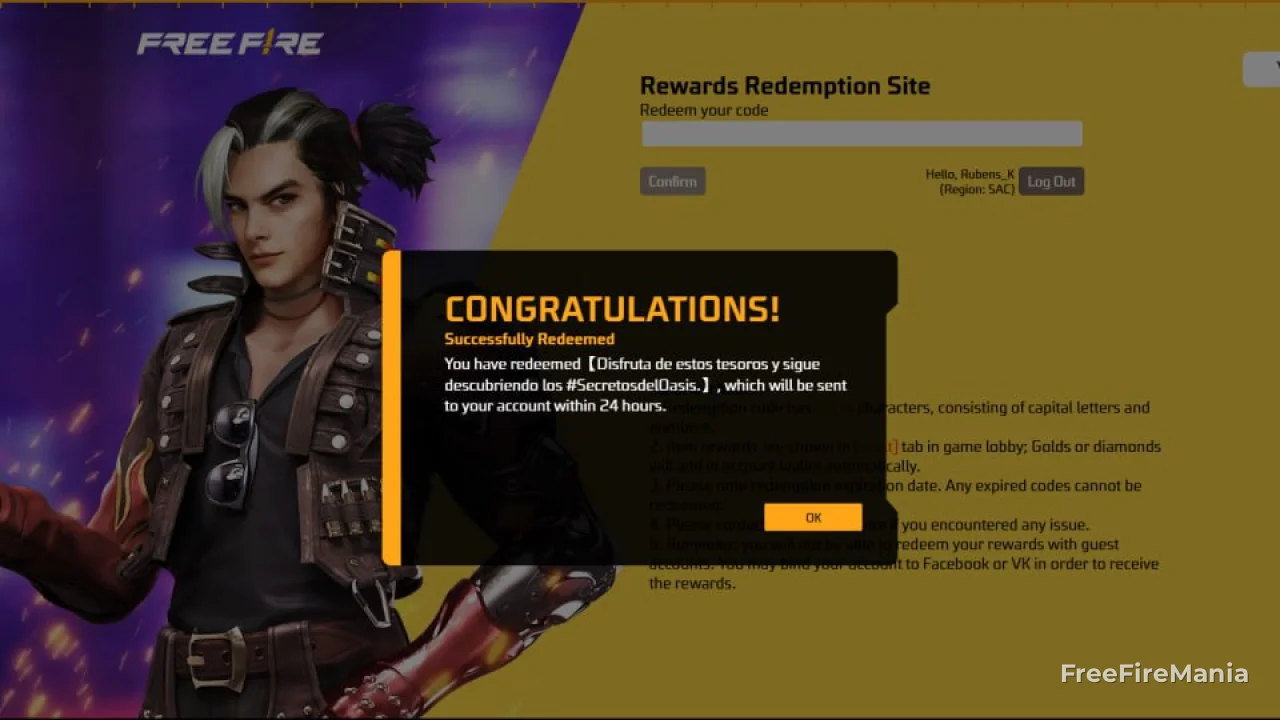 Código Free Fire libera recompensas gratis para jugadores