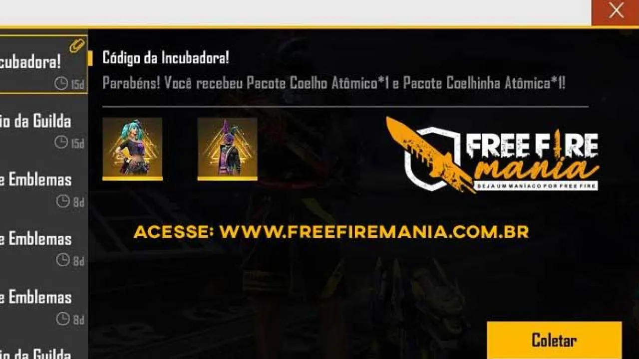 Códigos com as Skins da Incubadora Perigo no Parquinho Free Fire