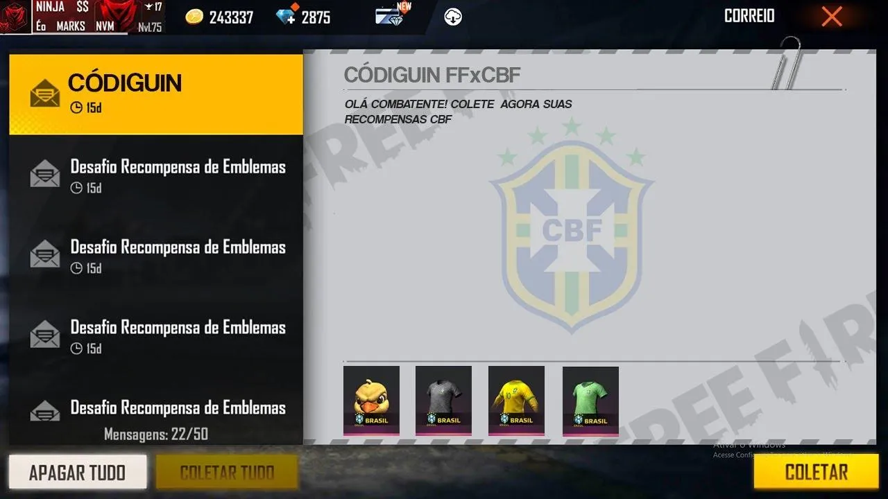 CODIGUIN FF 2021: código do Brasil x Uruguai disponível, veja como resgatar no Reward