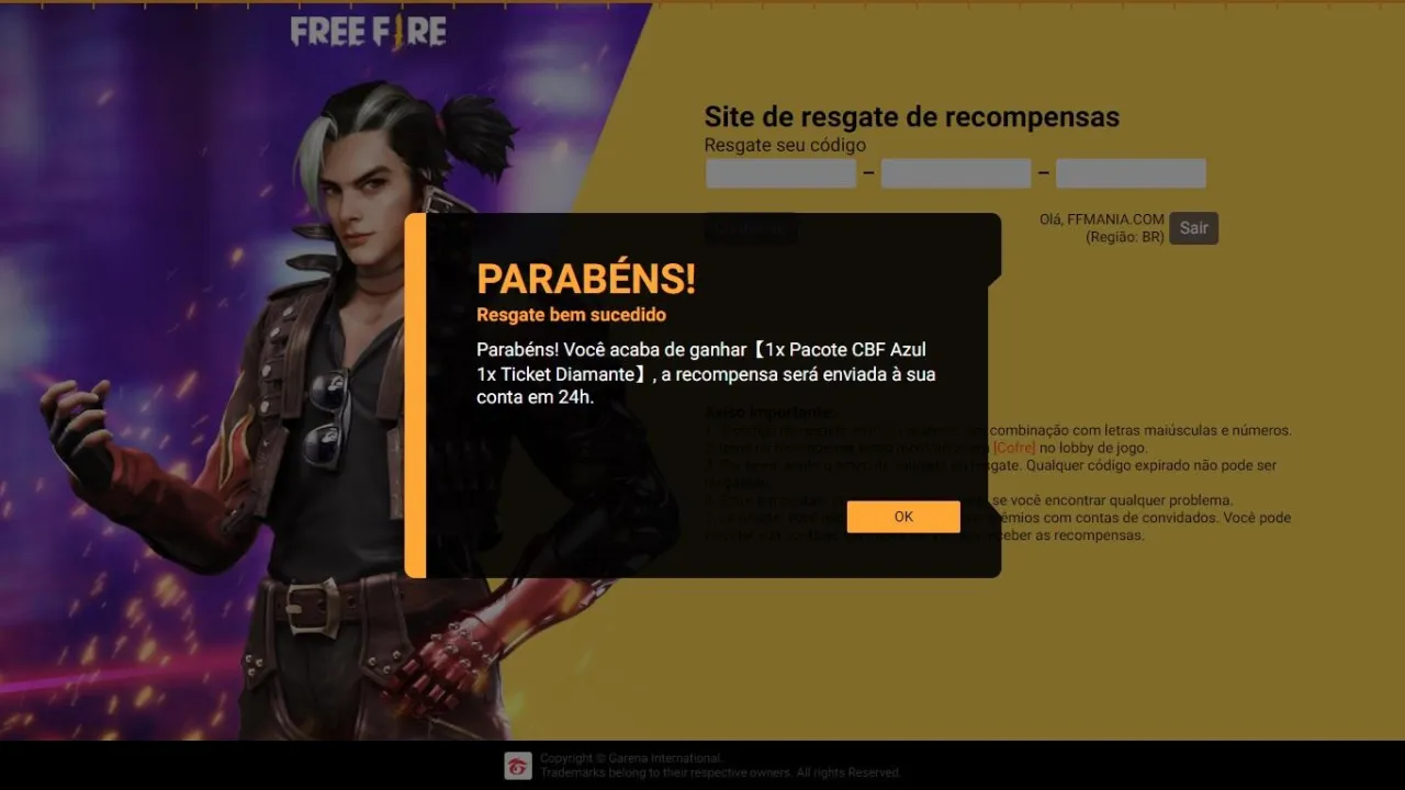 CODIGUIN FF: código do jogo Brasil x Venezuela liberado para todos, como resgatar no site rewards