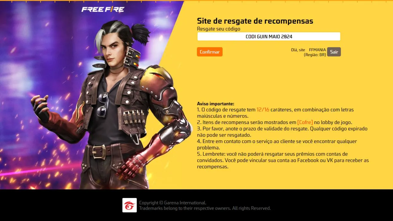 CODIGUIN FF: código Free Fire do mês de Maio [2024]; Resgate no Rewards