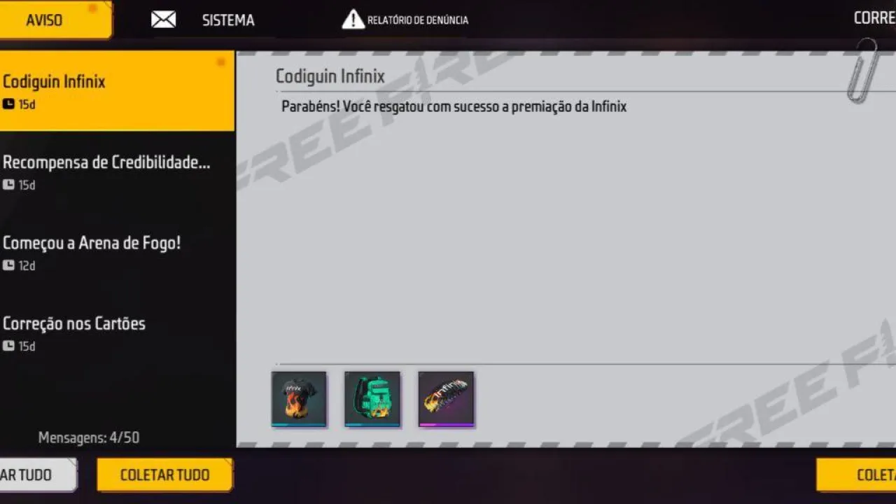 CODIGUIN FF infinito: resgate 3 códigos do Infinix
