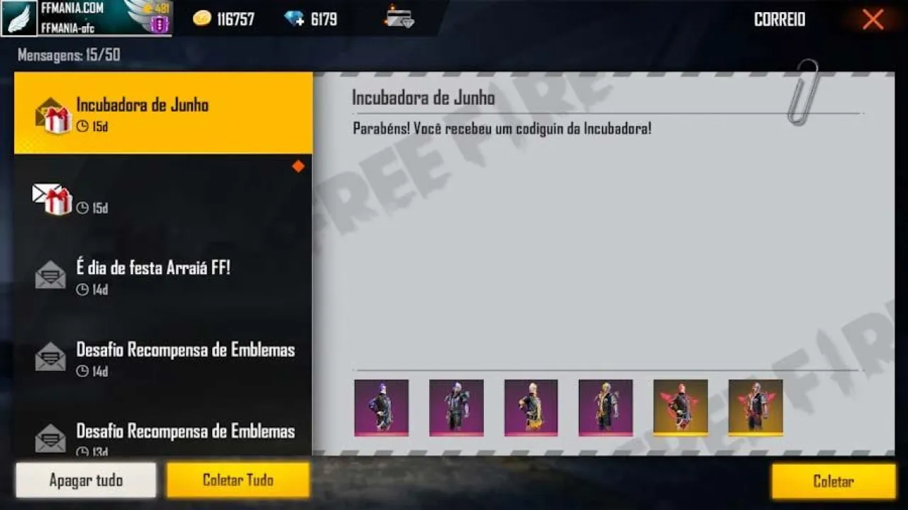 800 Codiguins: Novos códigos do Free Fire com as skins da Incubadora de Junho