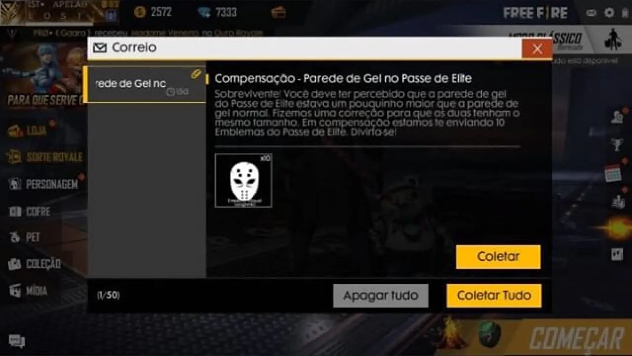 Compensação de Parede de Gel no Passe de Elite de Free Fire