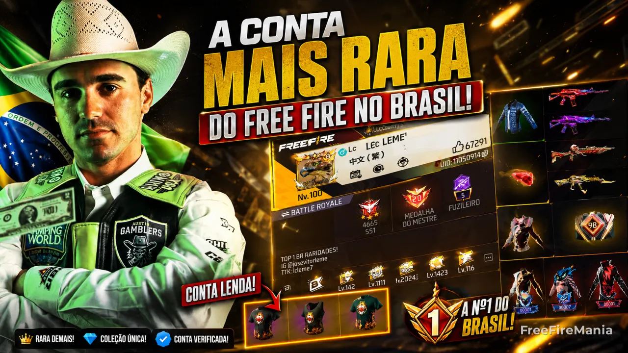Ele gastou R$ 53 mil na skin nº 001 e criou a conta mais rara do Free Fire