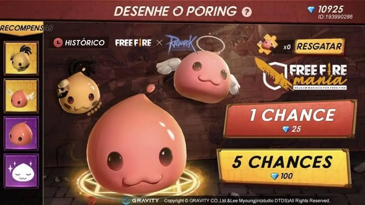 Desenhe seu Pet Poring no Free Fire