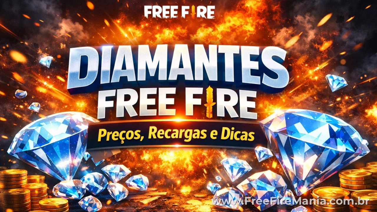 Diamantes Free Fire, moeda premium usada para recarga, skins e eventos