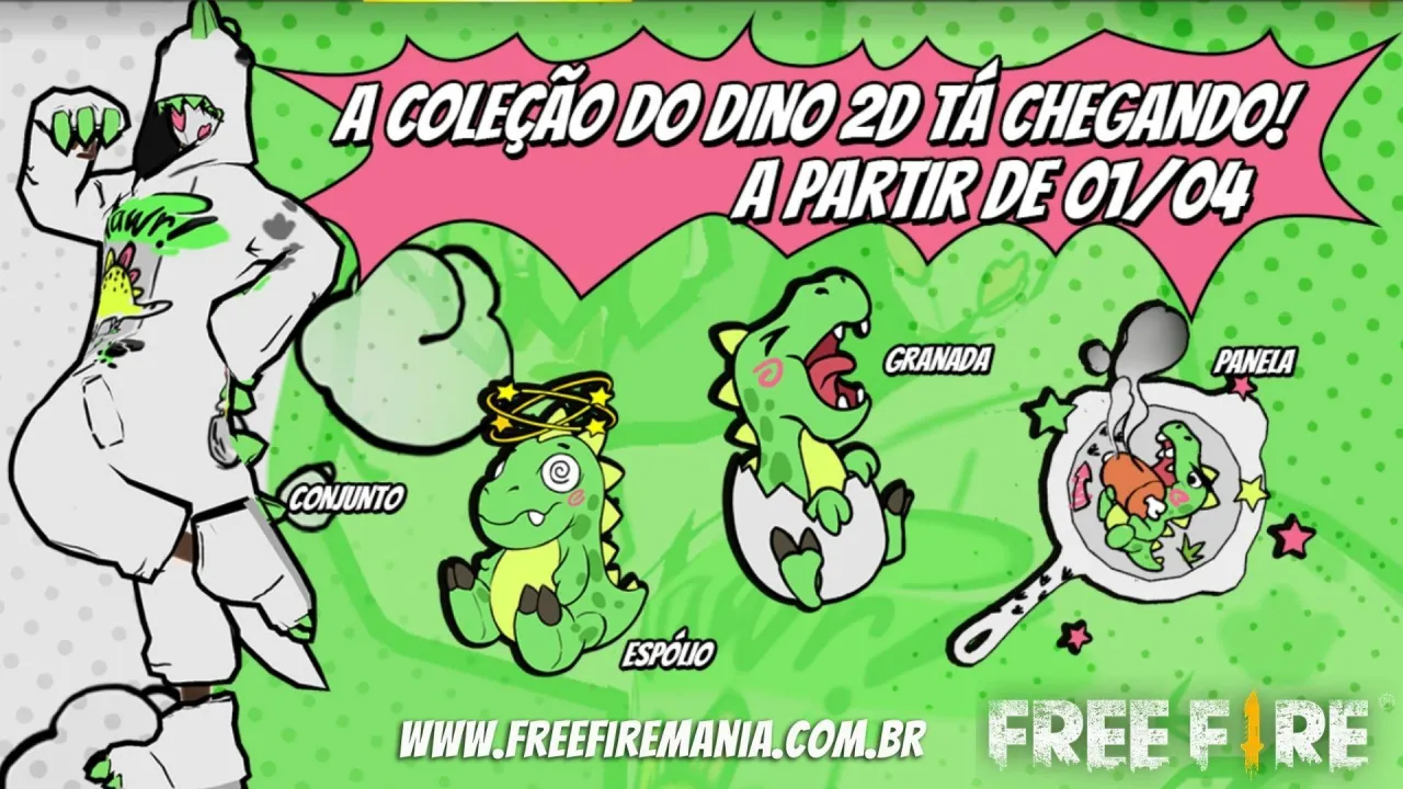 Dino 2D Free Fire: como pegar a versão desenho na cor branca