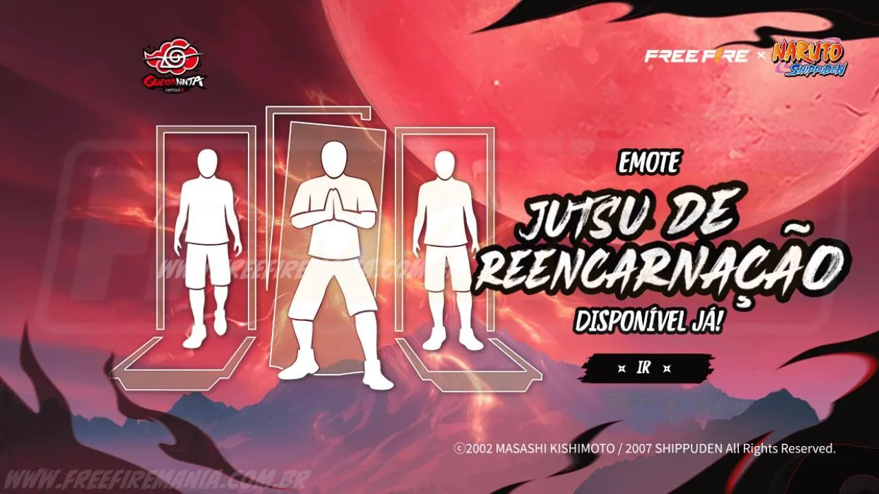 Escolha Royale Free Fire: Como conseguir Emote - Jutsu de Reencarnação e outros Prêmios