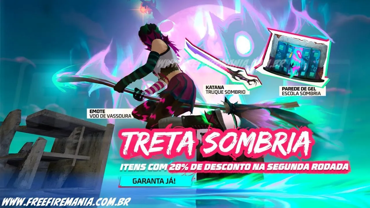 Free Fire: como conseguir Emote - Voo de Vassoura, Katana - Truque Sombrio no Arco do Destino