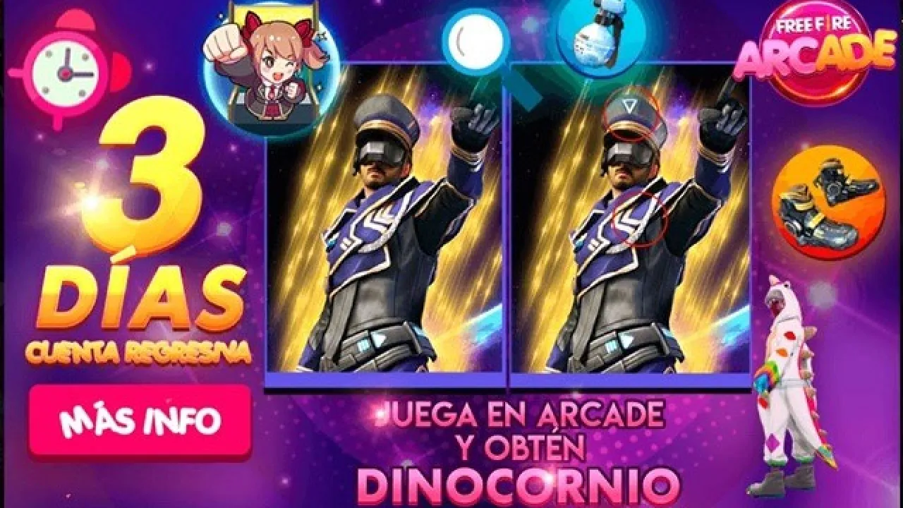 Chegada da Skin Dino Unicórnio e Evento Arcade no Free Fire