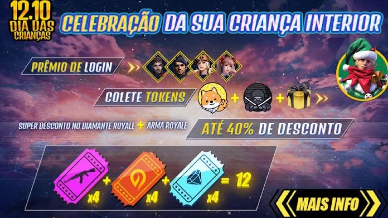 Evento do Dia das Crianças no Free Fire: Coleta Tokens pelo Pacote Elfo Nevado