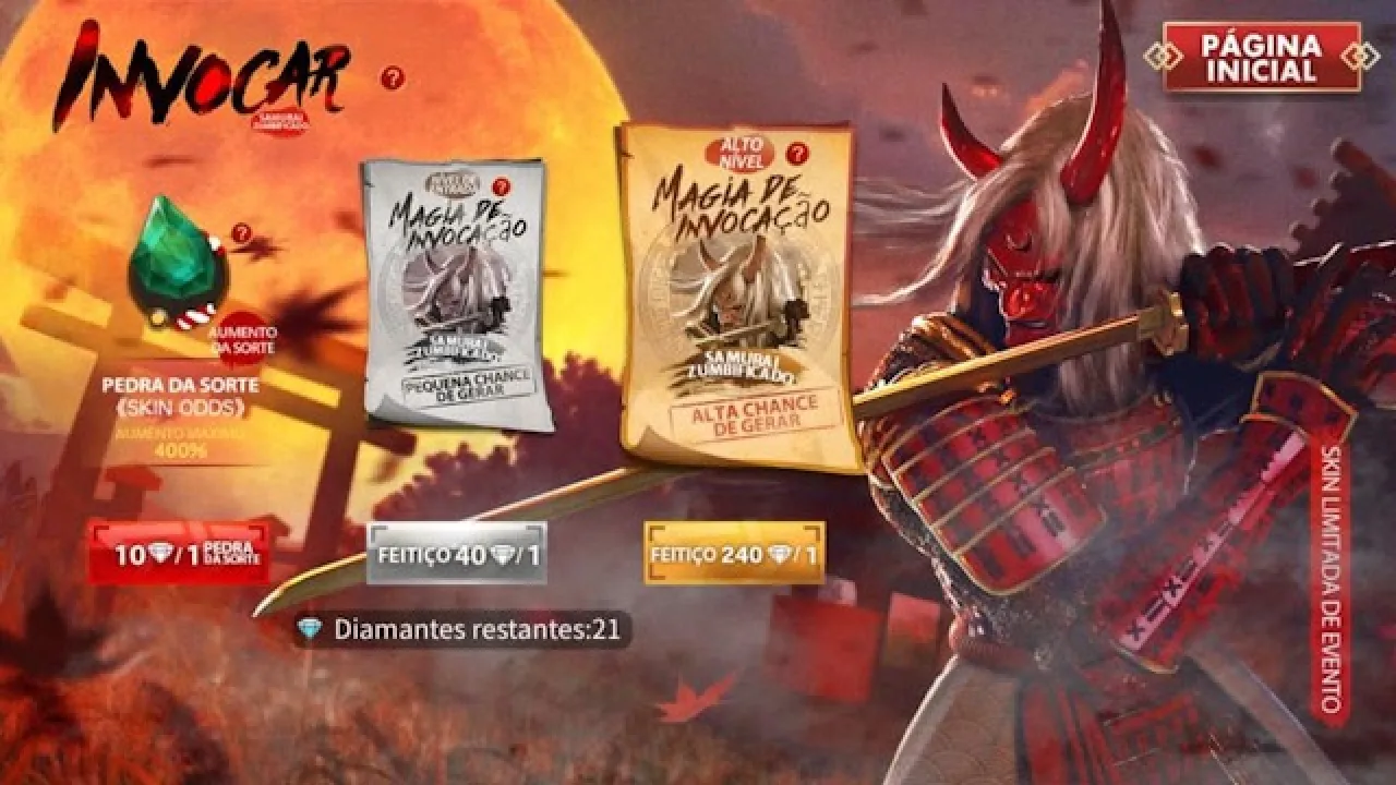 Evento Samurai Zumbificado no Free Fire Enfrenta Problemas com Diamantes