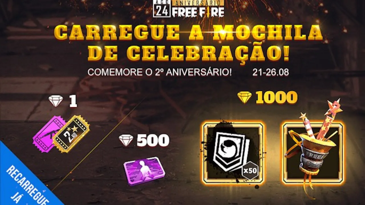 Evento Recarregue e Ganhe a Mochila de Celebração no Free Fire