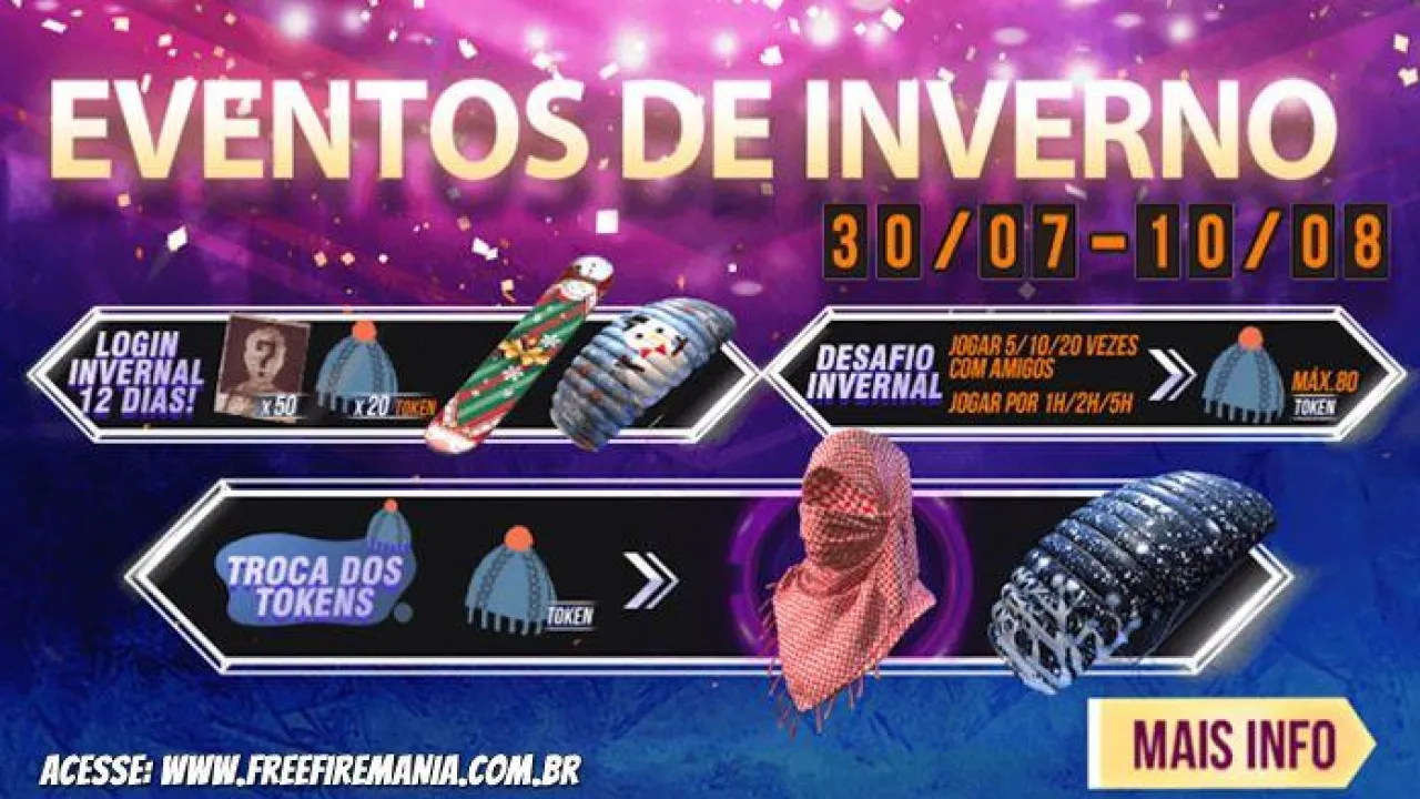 Eventos de Inverno no Free Fire, ganhe token Chapéu e troque por itens grátis