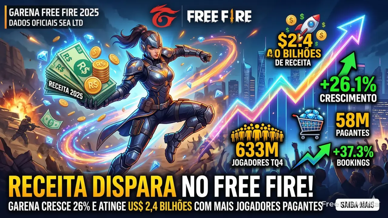 Free Fire gera US$ 2,4 bilhões para a Garena em 2025