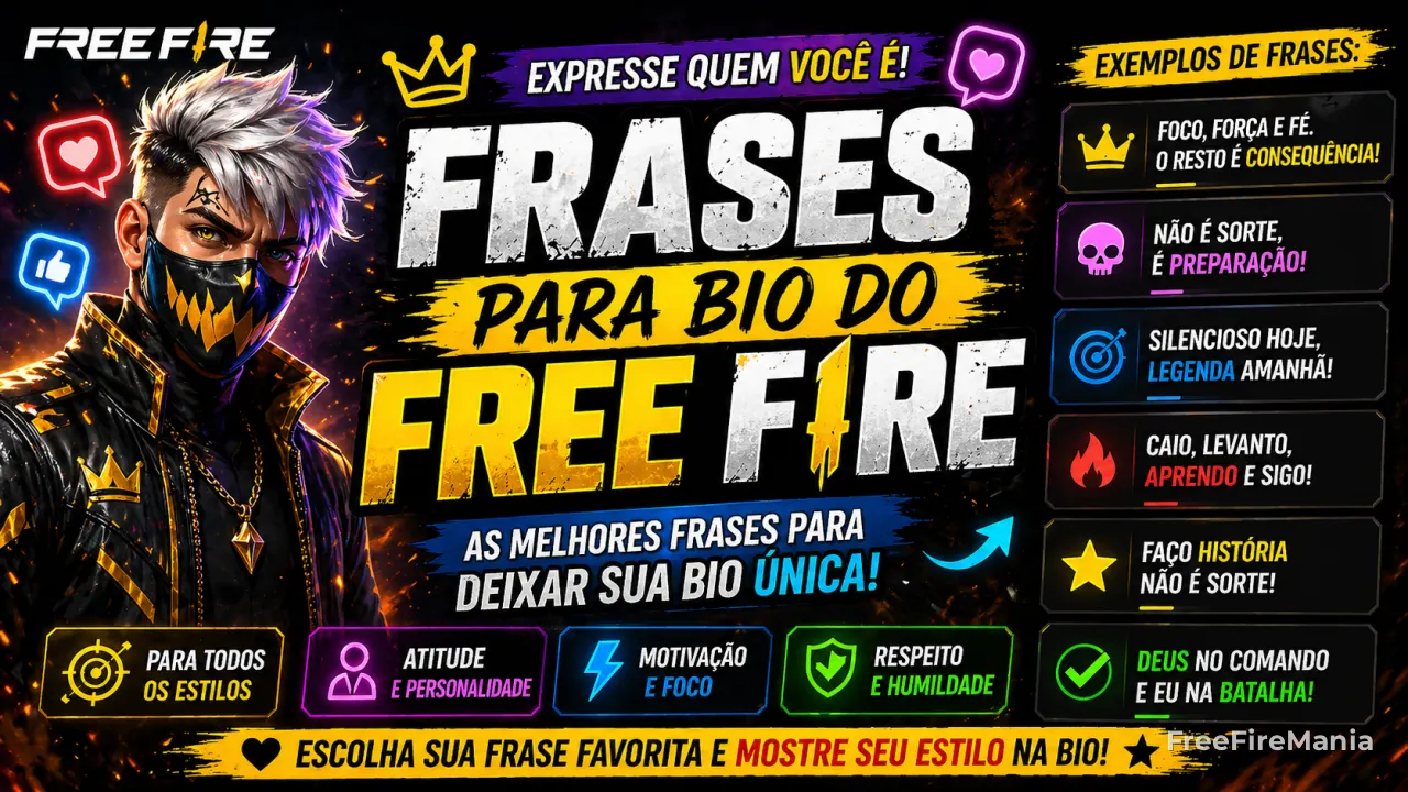 Frases para bio do Free Fire 2026: feminino, masculino, farpas, triste e mais