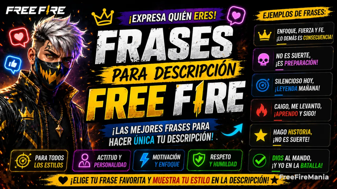 Descripciones para Free Fire copiar y pegar de colores 2026 con códigos, frases y símbolos