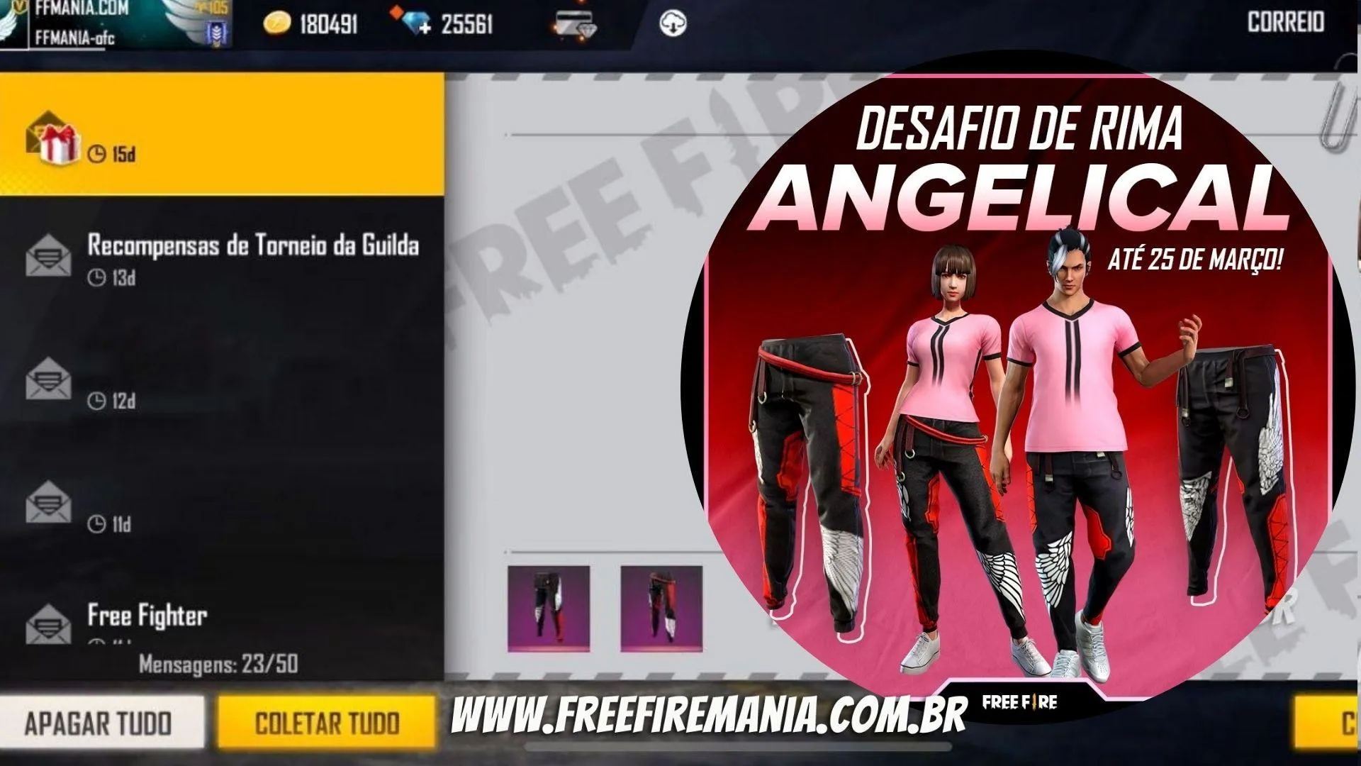 CODIGUIN FF: Calça Angelical tem códigos liberados em desafio da Garena