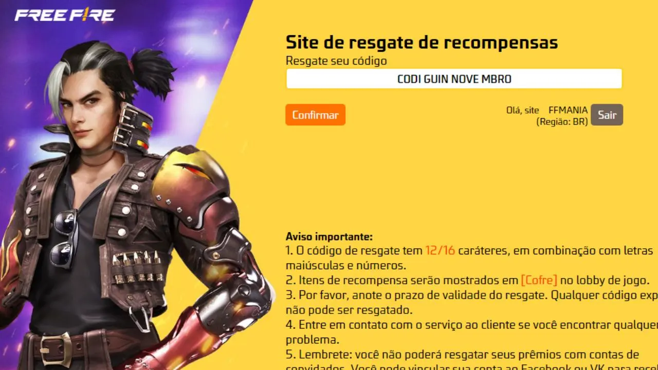 Free Fire: CODIGUIN FF válido no mês de Novembro 2023