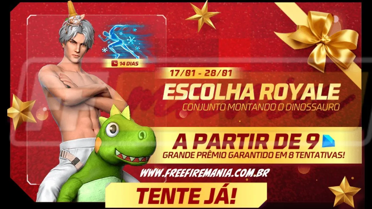 Free Fire: como conseguir Conjunto Montando o Dinossauro no Escolha Royale