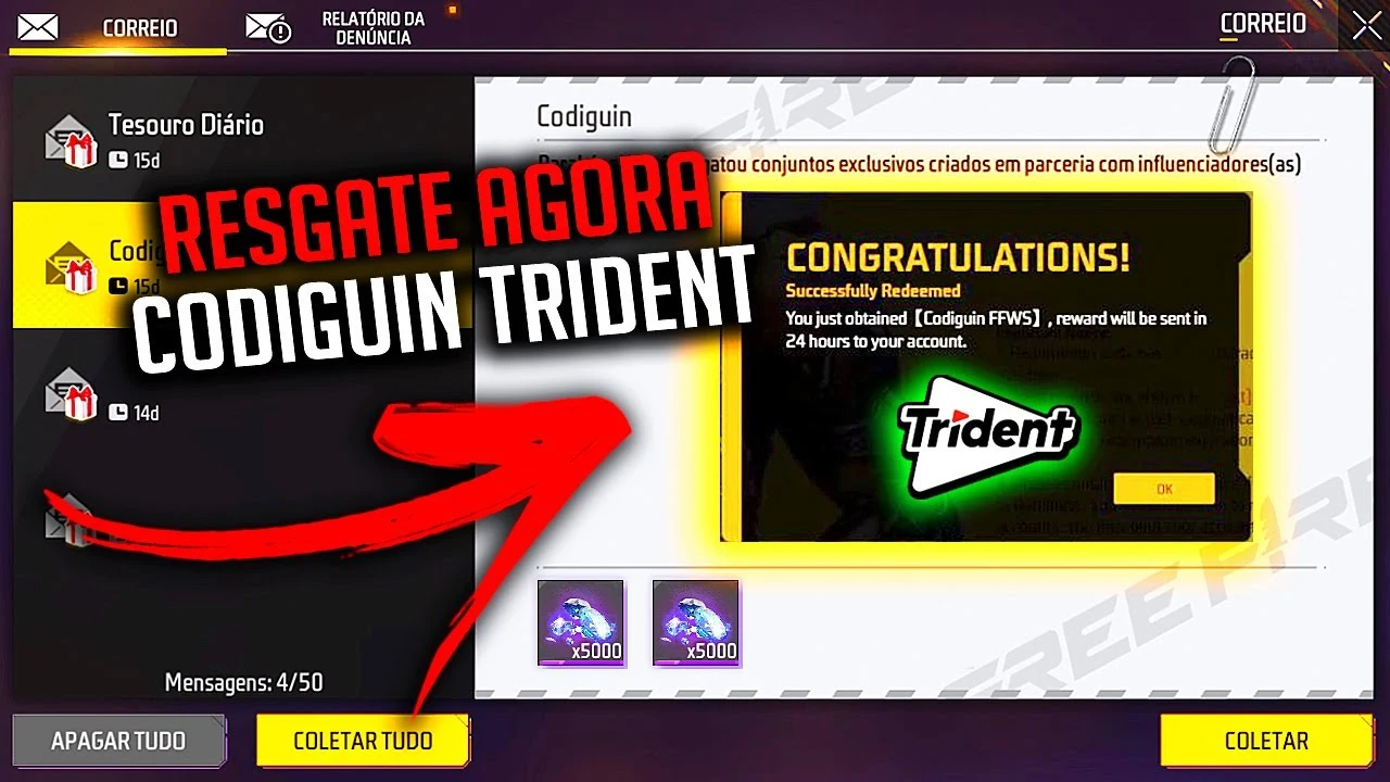 Free Fire e Trident liberam site “Masca e Destrava” com 500 Mil CODIGUIN FF Grátis