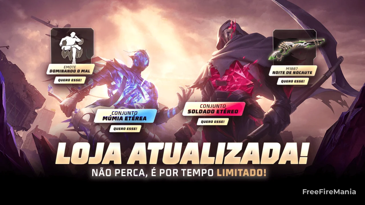 Free Fire atualiza loja com Conjuntos Múmia e Soldado Etéreo; veja tudo que chegou