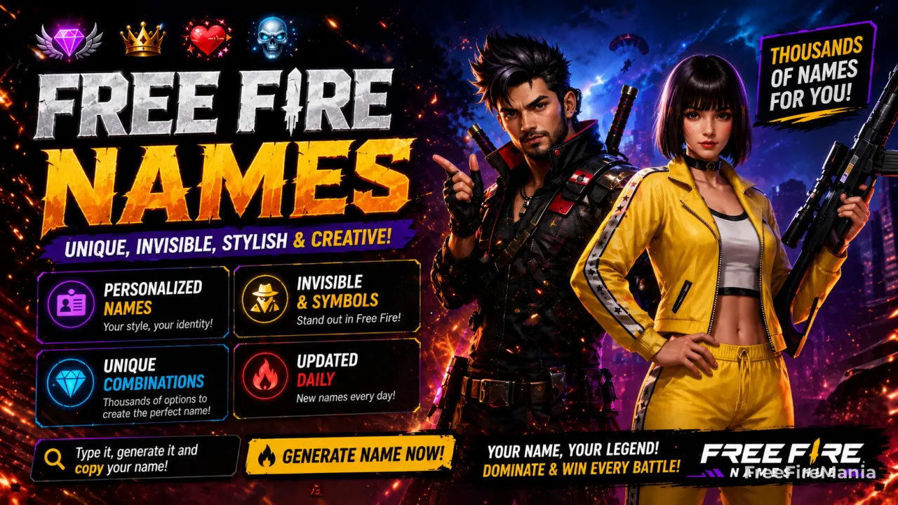 Free Fire name free style generator with symbols, fonts, numbers and invisible space