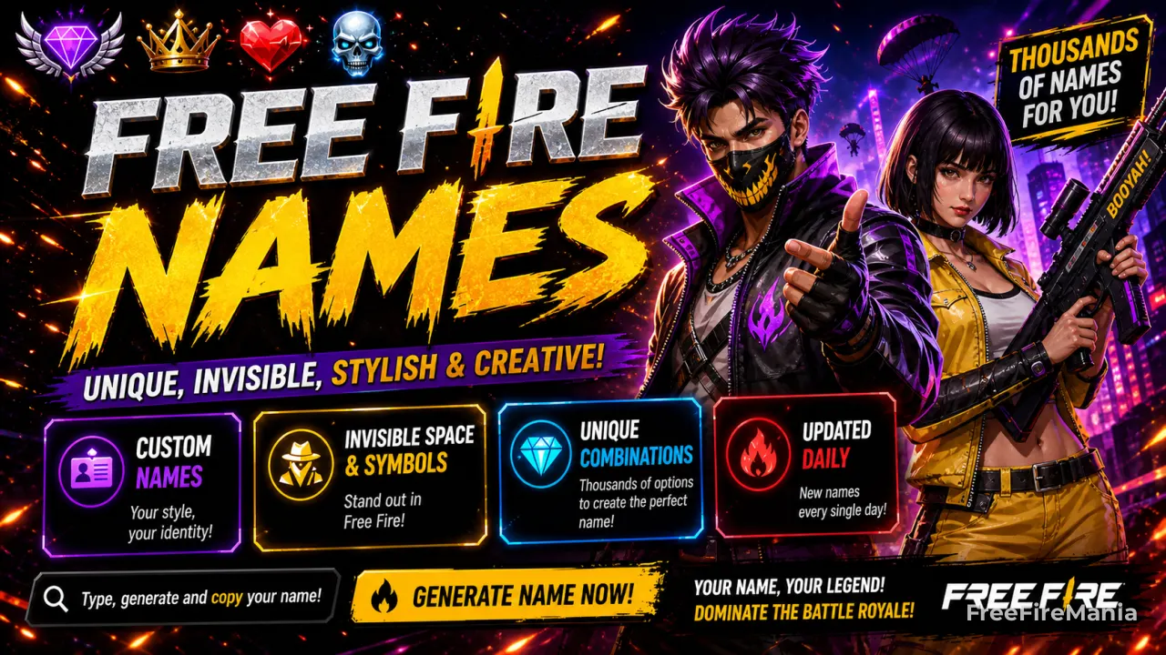 Free Fire names list with stylish FF nicknames to copy