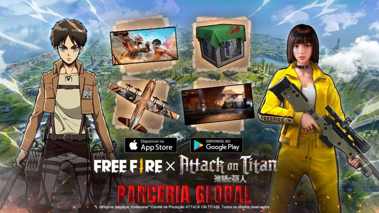 Free Fire reúne jogadores para lutar pela sobrevivência, Attack on Titan começa sua invasão