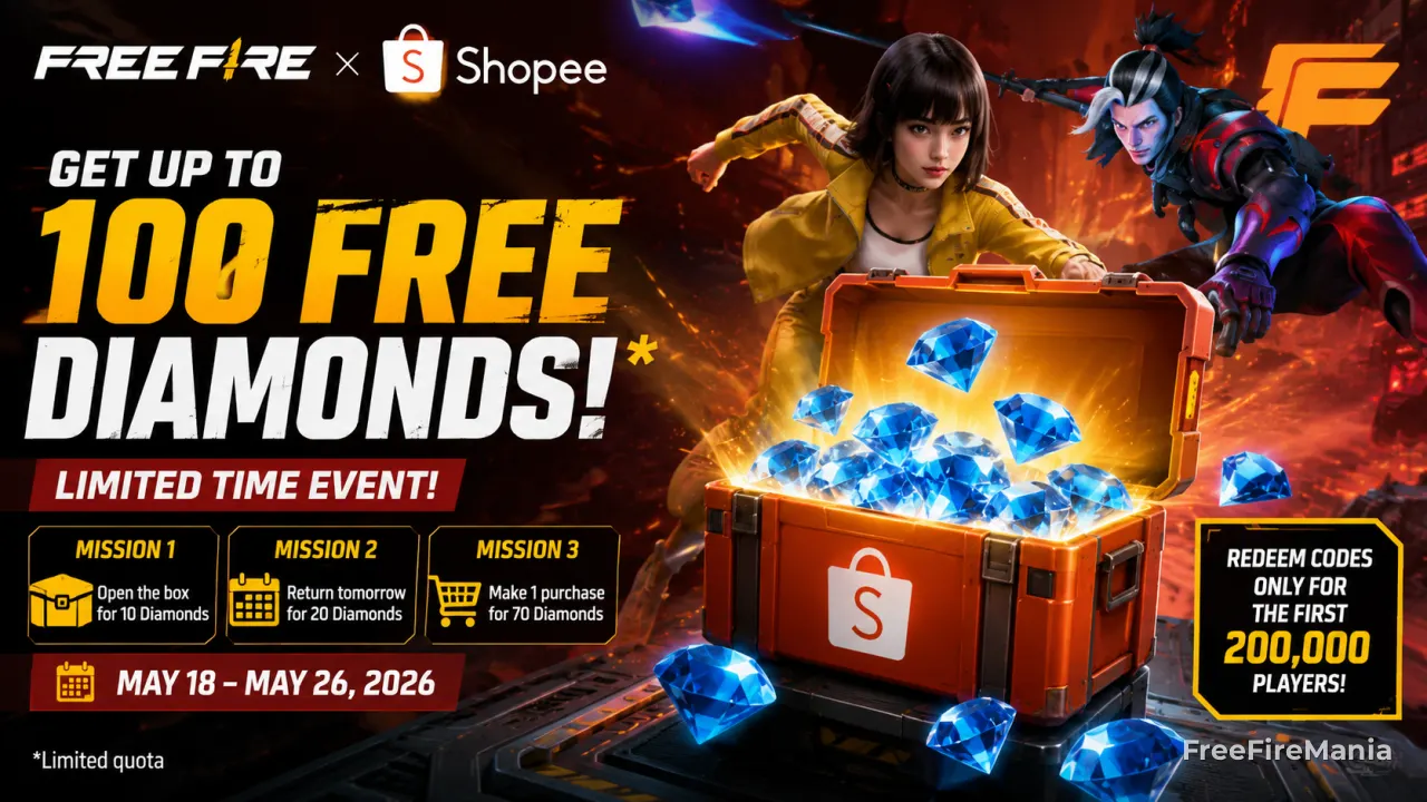 Free Fire x Shopee Event Gives Up to 100 Free Diamonds