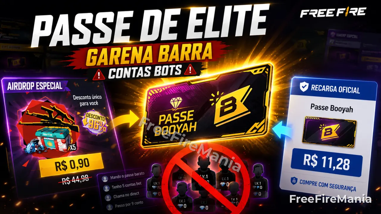 Garena barra contas bots e venda de Passe de Elite no Free Fire