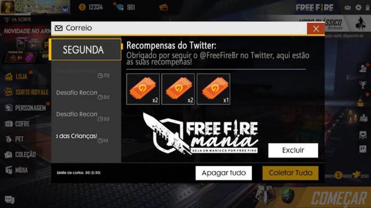 Garena Começa a Entregar 5 Tickets da Incubadora e Diamante Royale no Free Fire