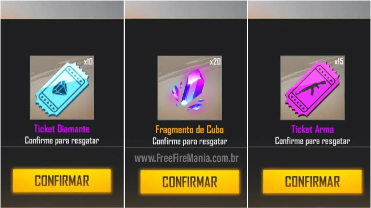 20 Fragmentos do Cubo Mágico e 25 Tickets do Sorte Royale no Free Fire