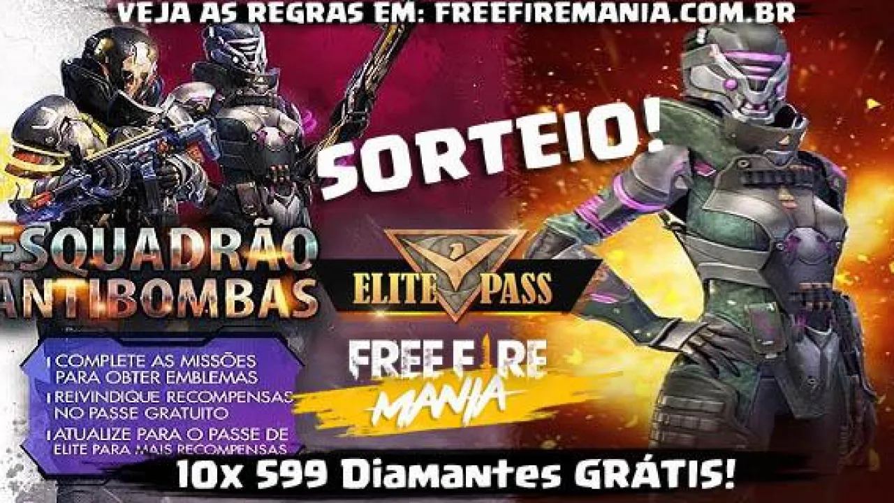 Grátis! 599 Diamantes no Free Fire para Comprar o Novo Passe de Elite Esquadrão Anti-Bombas