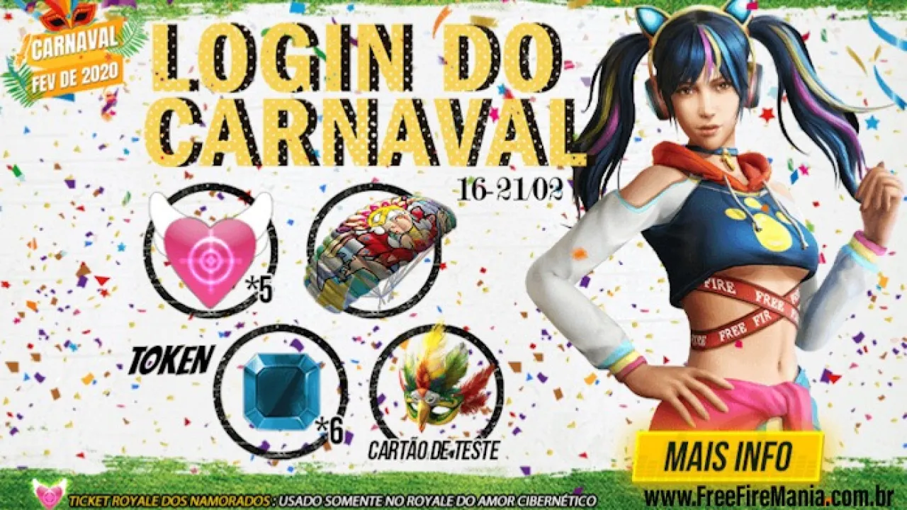 Carnaval do Free Fire: Ganhe 7 Tickets do Sorte Royale com a Máscara Sonho Vivido