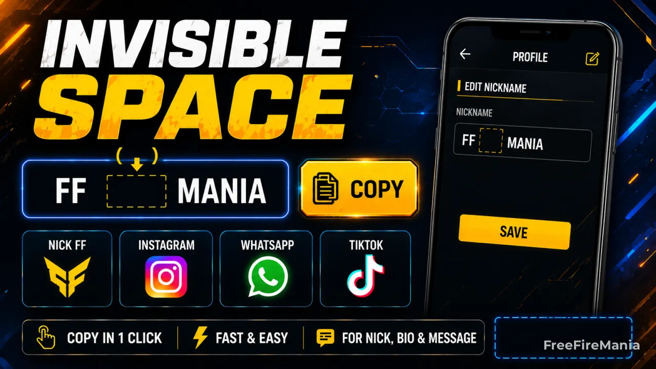Invisible space copy and paste for Free Fire, Instagram, WhatsApp and iPhone
