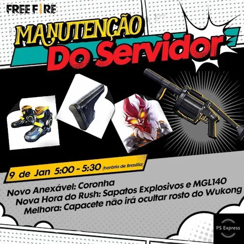 Manutenção do Servidor Free Fire em 09/01 para Adição de Novos Itens