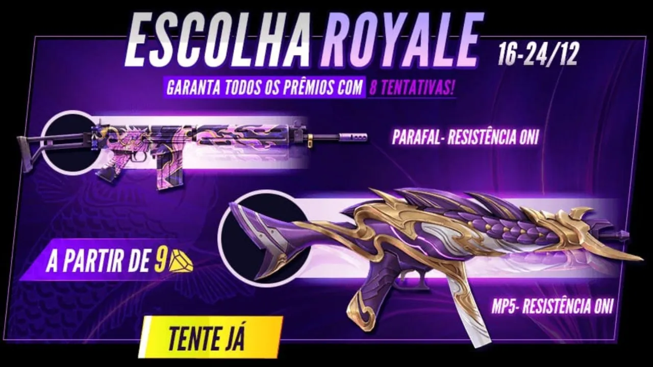 MP5 e PARAFAL Resistência Oni chega ao Free Fire por 9 diamantes; saiba como conseguir