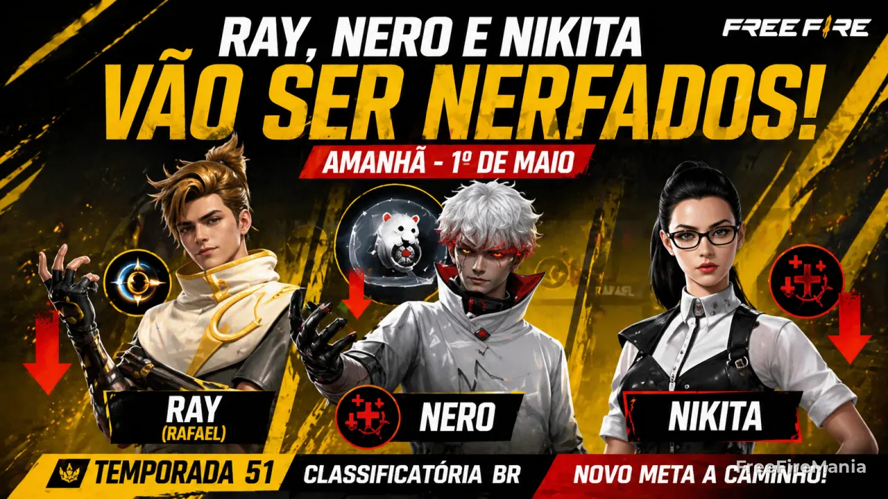 Ray, Nero e Nikita serão nerfados em 1º de maio no Free Fire