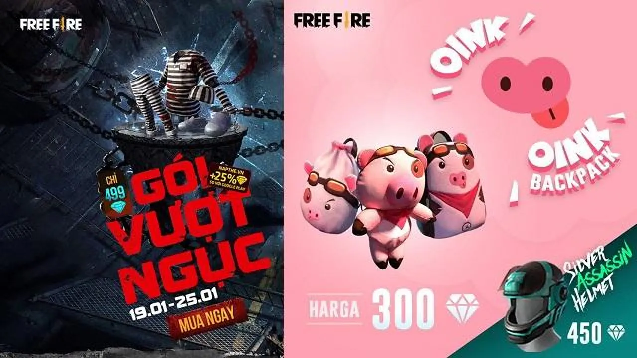 Novas Mochilas de Porco, Capacete Assassino e Skin de Presidiário em Free Fire